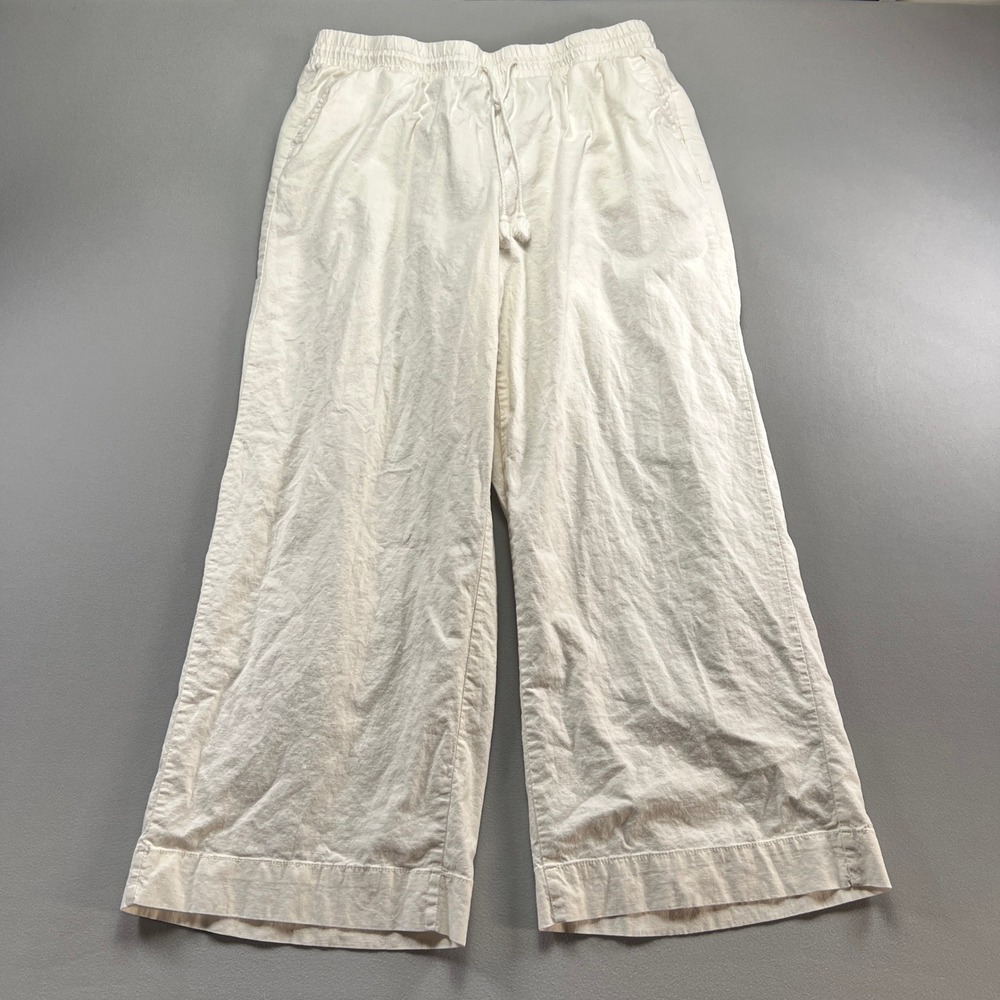 Lane Bryant Pant Women 16 Beige Stretch Flat Front High Rise Wide Leg Drawstring